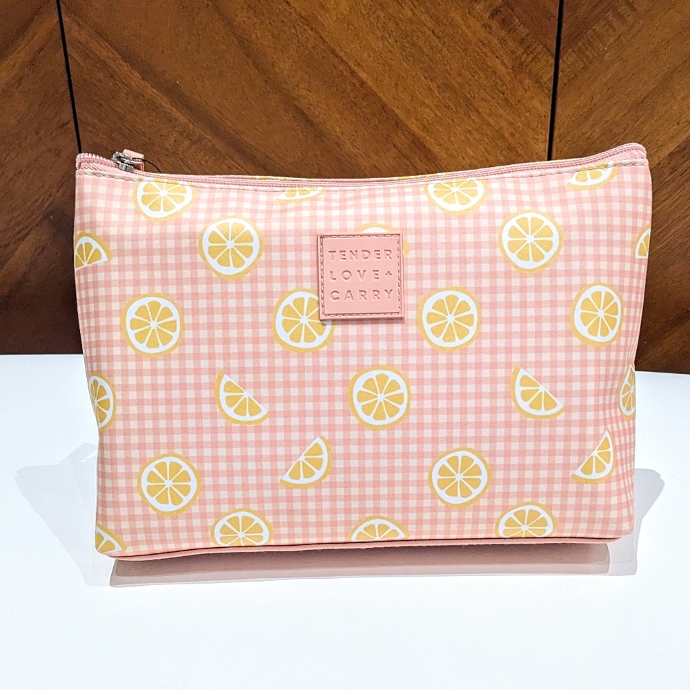 NEW Tender Love + Carry Zip Toiletry Cosmetic Pouch Bag Checker Lemon Citrus
